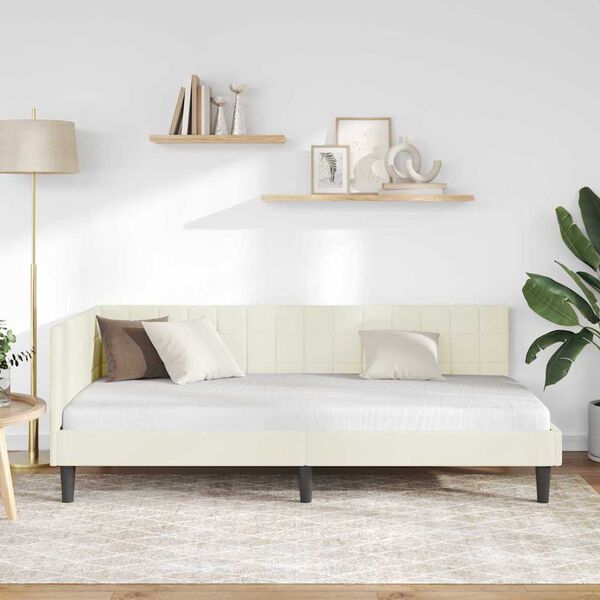 vidaXL Kutni okvir kreveta s uzglavljem Krema 90 cm x 190 cm Baršun