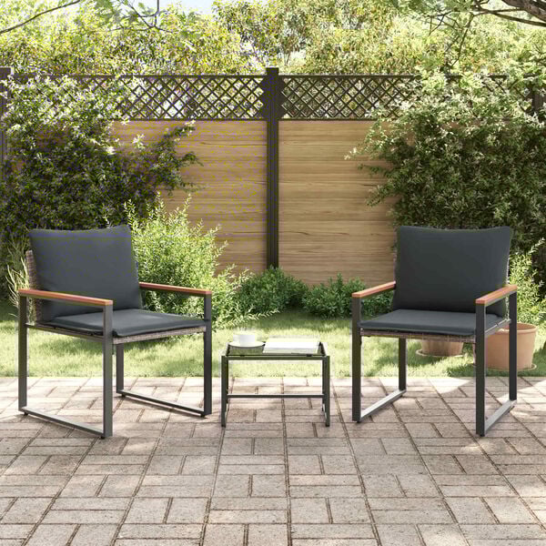 vidaXL Setovi namje&scaron;taja s jastukom 3 pcs Siva i tamno siva Ratan