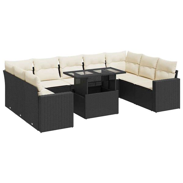 vidaXL 10-dijelni set vrtnih sofa s jastucima crni od poliratana