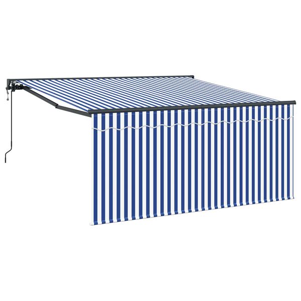 vidaXL Skrovita tenda Plava i bijela 350 x 250 cm Poliester i aluminij