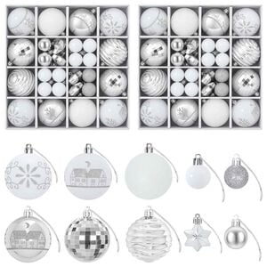 vidaXL Set božićnih kuglica 88 kom. srebrna i bijela &Oslash; 6 cm Plastika