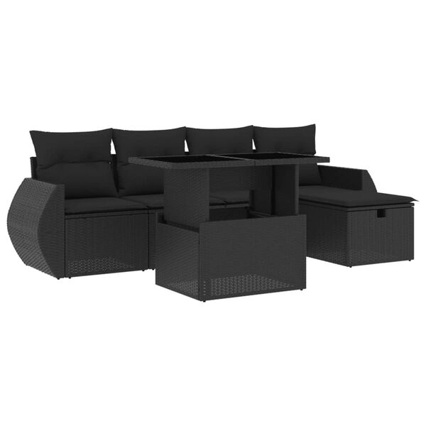 vidaXL 6-dijelni set vrtnih sofa s jastucima crni od poliratana