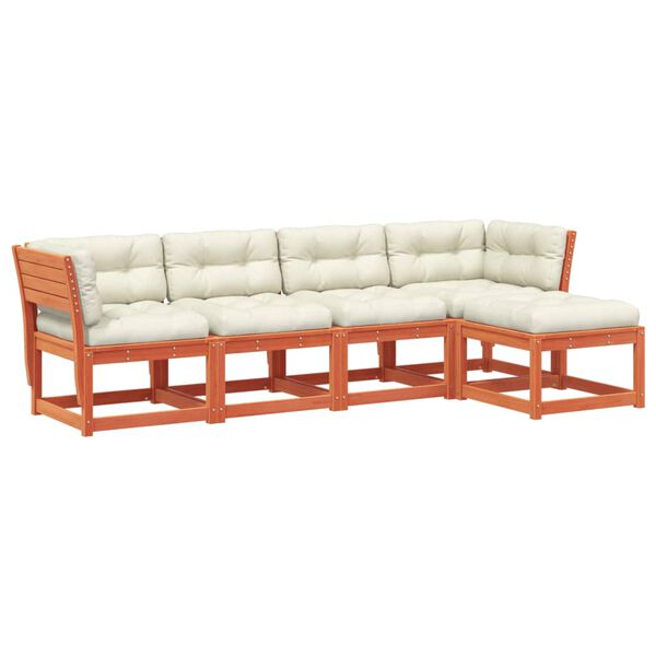 vidaXL 5-dijelni set vrtnih sofa s jastucima voštano smeđi od borovine