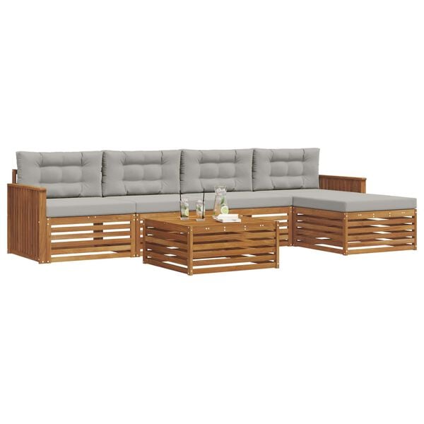 vidaXL Set vanjskih sofa s jastukom 6 pcs Prirodna i svijetlo siva