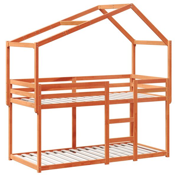 vidaXL Krevet na kat s krovom vo&scaron;tano smeđi 90x190 cm masivna borovina