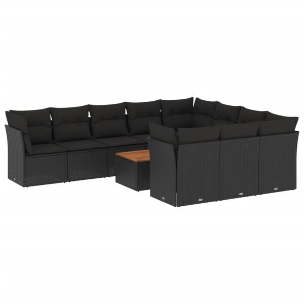 vidaXL 11-dijelni set vrtnih sofa od poliratana s jastucima crni