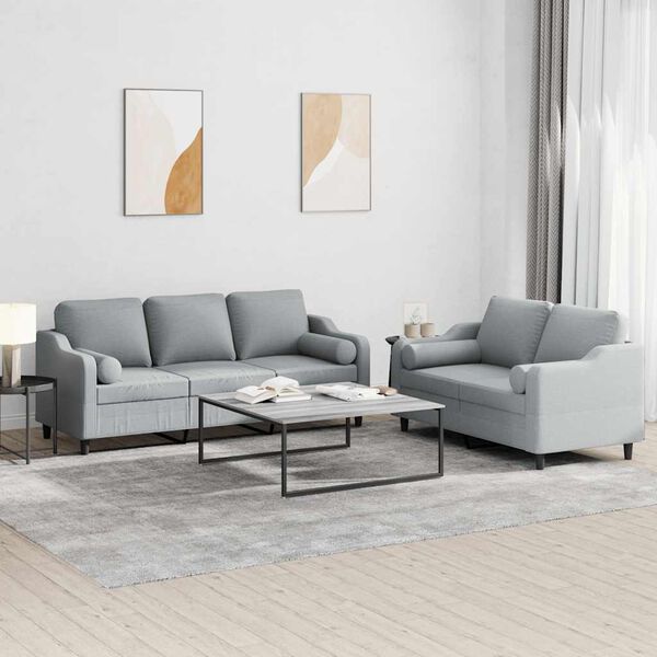 vidaXL 2-dijelni set sofa s jastucima svjetlosivi od tkanine