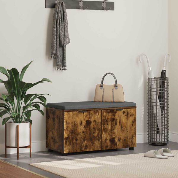 vidaXL Klupa za hodnik s jastukom Dimljeni hrast 80 x 46 x 46 cm