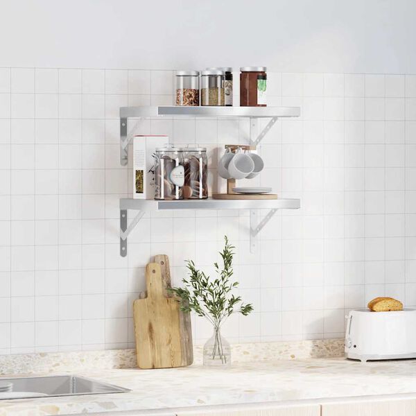 vidaXL Zidne police 2 kom 50 x 30 cm srebrne nehrđajući čelik