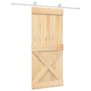 vidaXL Klizna vrata Prirodna i bijela 90 x 210 cm Čvrsta borovina