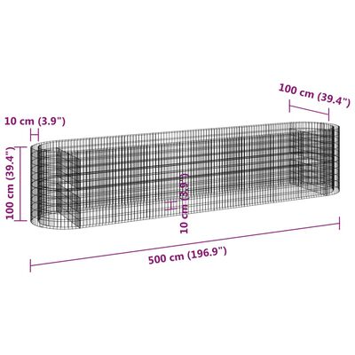 vidaXL Gabionska povišena gredica od pocinčanog željeza 500x100x100 cm