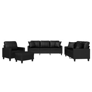 vidaXL 4-dijelni set sofa s jastucima crni od umjetne kože