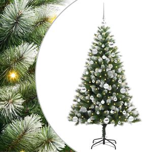 vidaXL Umjetna jelka s pantenom i pahuljicama Zelena i bijela 150 cm