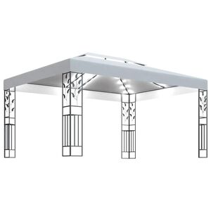 vidaXL Sjenica s dva krova i LED svjetlosnim trakama 3 x 4 m bijela