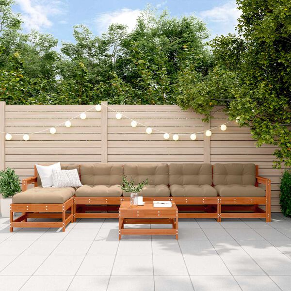 vidaXL Set lounge namje&scaron;taja za vrt 6 pcs Vosak Smeđa Masivna borovina