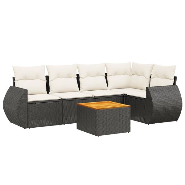vidaXL 6-dijelni set vrtnih sofa s jastucima crni od poliratana