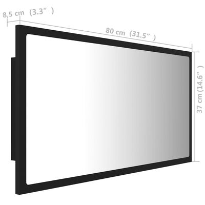 vidaXL LED kupaonsko ogledalo crno 80x8,5x37 cm akrilno