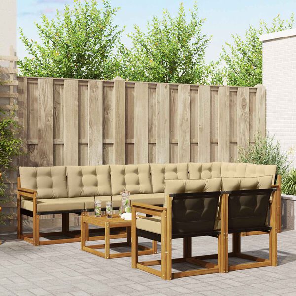 vidaXL Set vanjskih sofa s jastukom 9 pcs Prirodna i bež