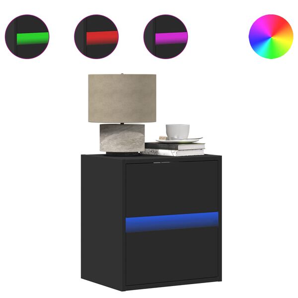 vidaXL Zidni noćni ormarić s LED svjetlima crni