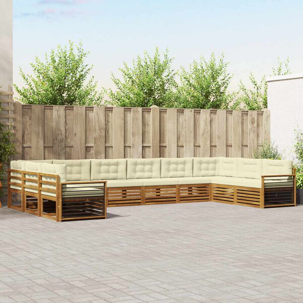 vidaXL Setovi sofa 10 pcs Prirodna i krem Čvrsto drvo akacije