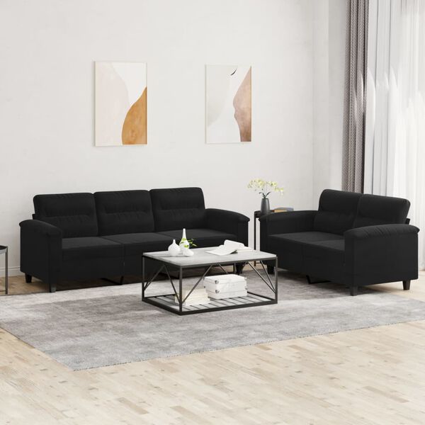 vidaXL 2-dijelni set sofa s jastucima crni od mikrovlakana