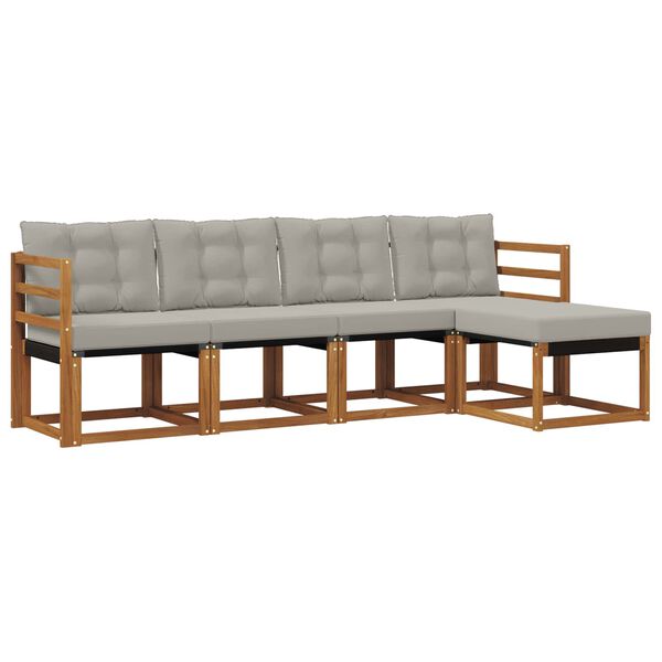 vidaXL Set vanjskih sofa s jastukom 5 pcs Prirodna i svijetlo siva