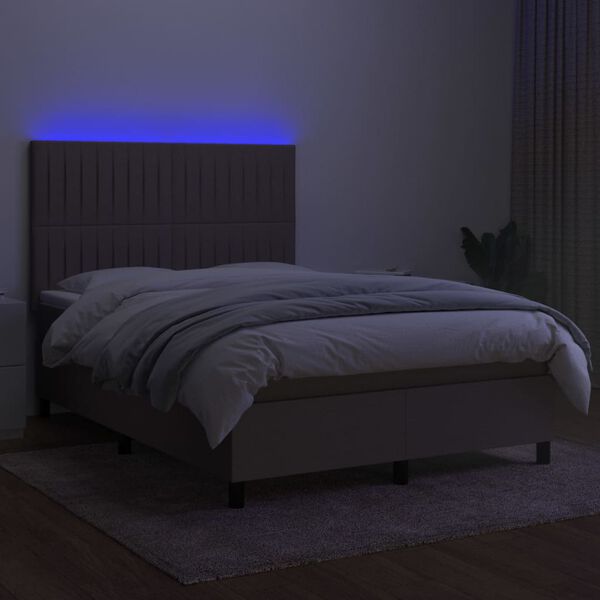 vidaXL Krevet box spring s madracem LED smeđesivi 140x190 cm tkanina