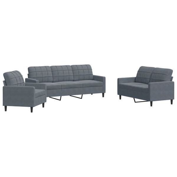 vidaXL 3-dijelni set sofa s jastucima tamnosivi bar&scaron;unasti