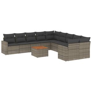 vidaXL 11-dijelni set vrtnih sofa od poliratana s jastucima sivi