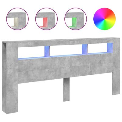 vidaXL LED uzglavlje siva boja betona 220x18,5x103,5 cm