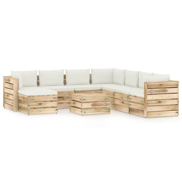 vidaXL 9-dijelna vrtna garnitura s jastucima zeleno impregnirano drvo