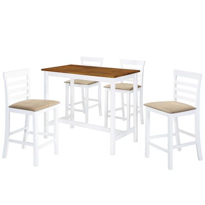 vidaXL 5-dijelni barski set stola i stolica od masivnog drva smeđe-bijeli