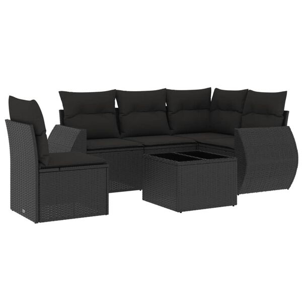 vidaXL 6-dijelni set vrtnih sofa s jastucima crni od poliratana