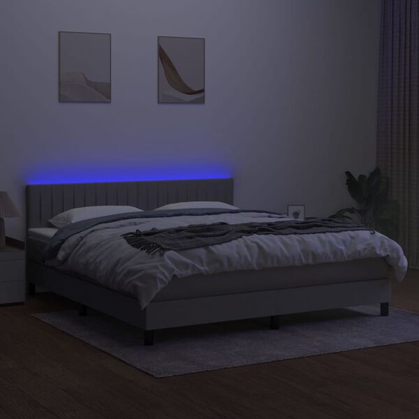vidaXL Krevet box spring s madracem LED svjetlosivi 180x200 cm tkanina