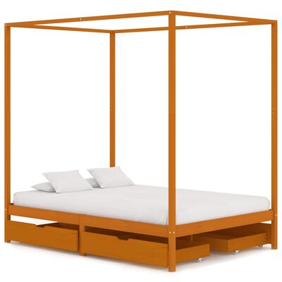vidaXL Okvir za krevet s baldahinom i 4 ladice 140 x 200 cm borovina