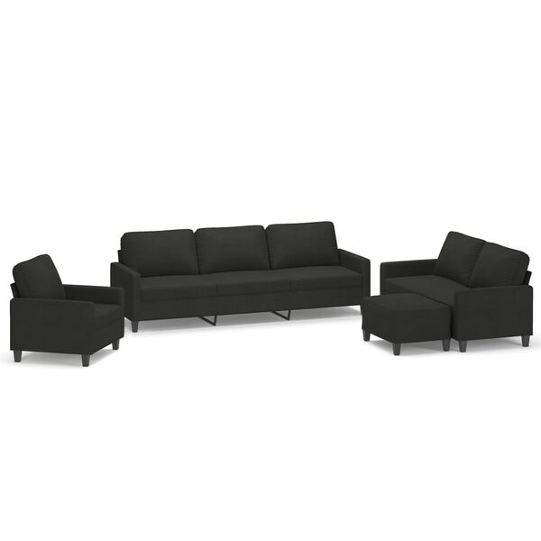 vidaXL 4-dijelni set sofa s jastucima crni od tkanine