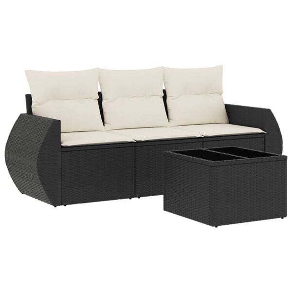vidaXL 4-dijelni set vrtnih sofa od poliratana s jastucima crni