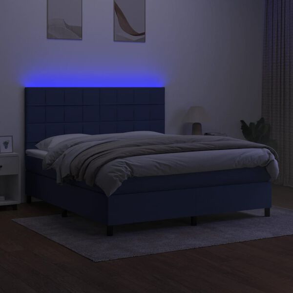 vidaXL Krevet box spring s madracem LED plavi 180x200 cm od tkanine