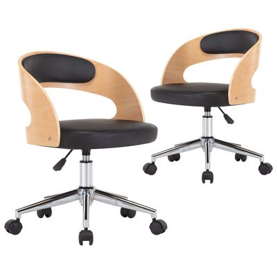 vidaXL Okretne blagovaonske stolice 2 kom od drva i umjetne kože crne
