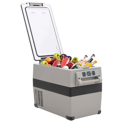 vidaXL Prijenosni hladnjak s ručkom i adapterom crno-sivi 55 L PP i PE