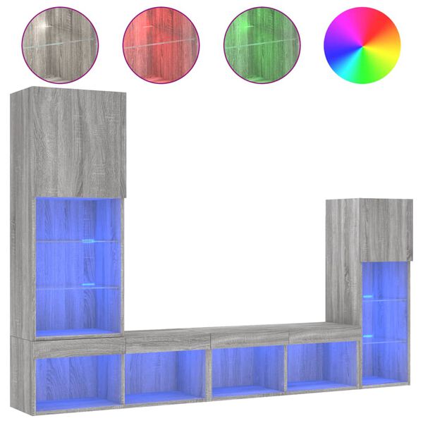 vidaXL 4-dijelni zidni TV elementi s LED svjetlima boja sivog hrasta