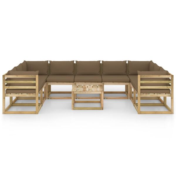 vidaXL 10-dijelna vrtna garnitura od impregnirane borovine s jastucima