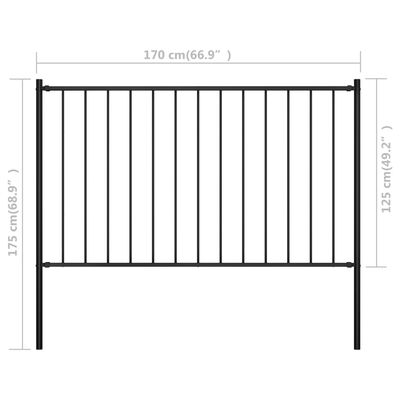 vidaXL Panel za ogradu sa stupovima čelični 1,7 x 1,25 m crni
