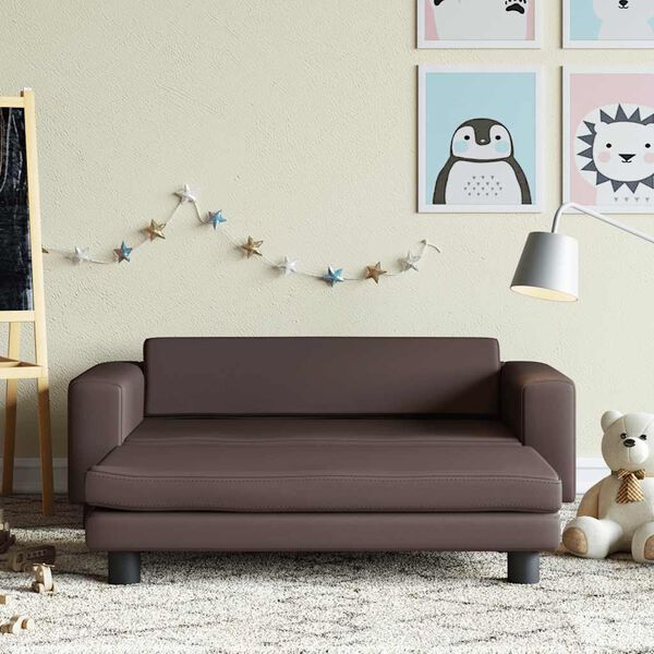 vidaXL Dječja sofa s tabureom smeđa 100 x 50 x 30 cm od umjetne kože
