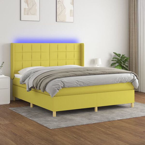 vidaXL Krevet box spring s madracem LED zeleni 160x200 cm od tkanine