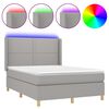 vidaXL Krevet box spring s madracem LED svjetlosivi 140x190 cm tkanina