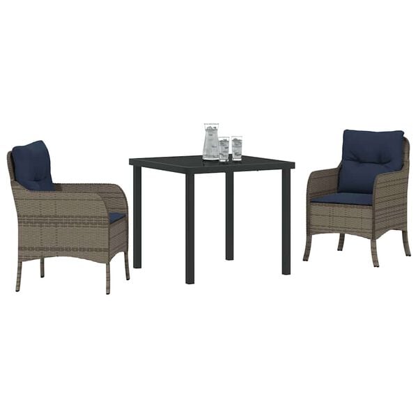 vidaXL Vrtni set za objed s jastukom 3 pcs Siva poliratan