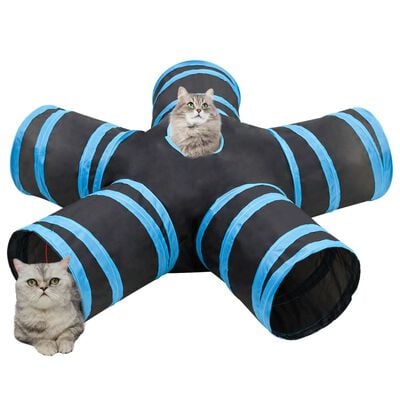 vidaXL Tunel za mačke s 5 smjerova crno-plavi 25 cm poliesterski