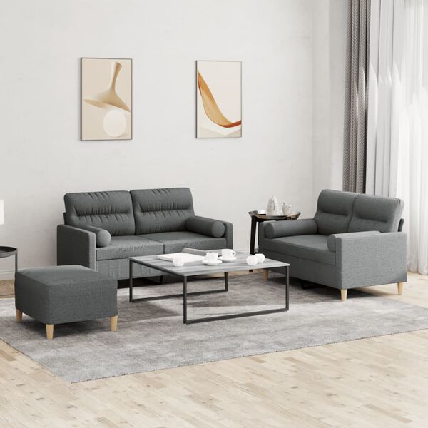 vidaXL 3-dijelni set sofa s jastucima tamnosivi od tkanine