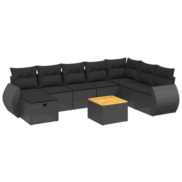 vidaXL 9-dijelni set vrtnih sofa s jastucima crni od poliratana